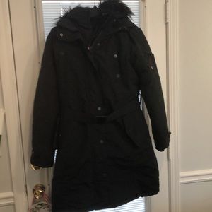 CANADA WEATHER GEAR Black Parka Jacket size L With Belt Super Warm Coat